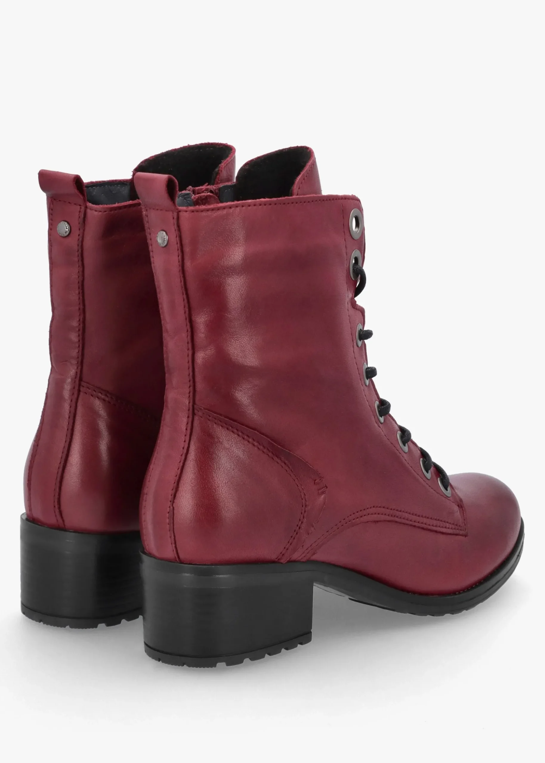 Bezzie Burgundy Leather Block Heel Ankle Boots