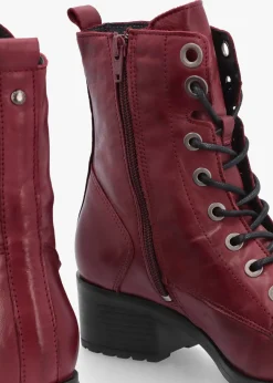 Bezzie Burgundy Leather Block Heel Ankle Boots