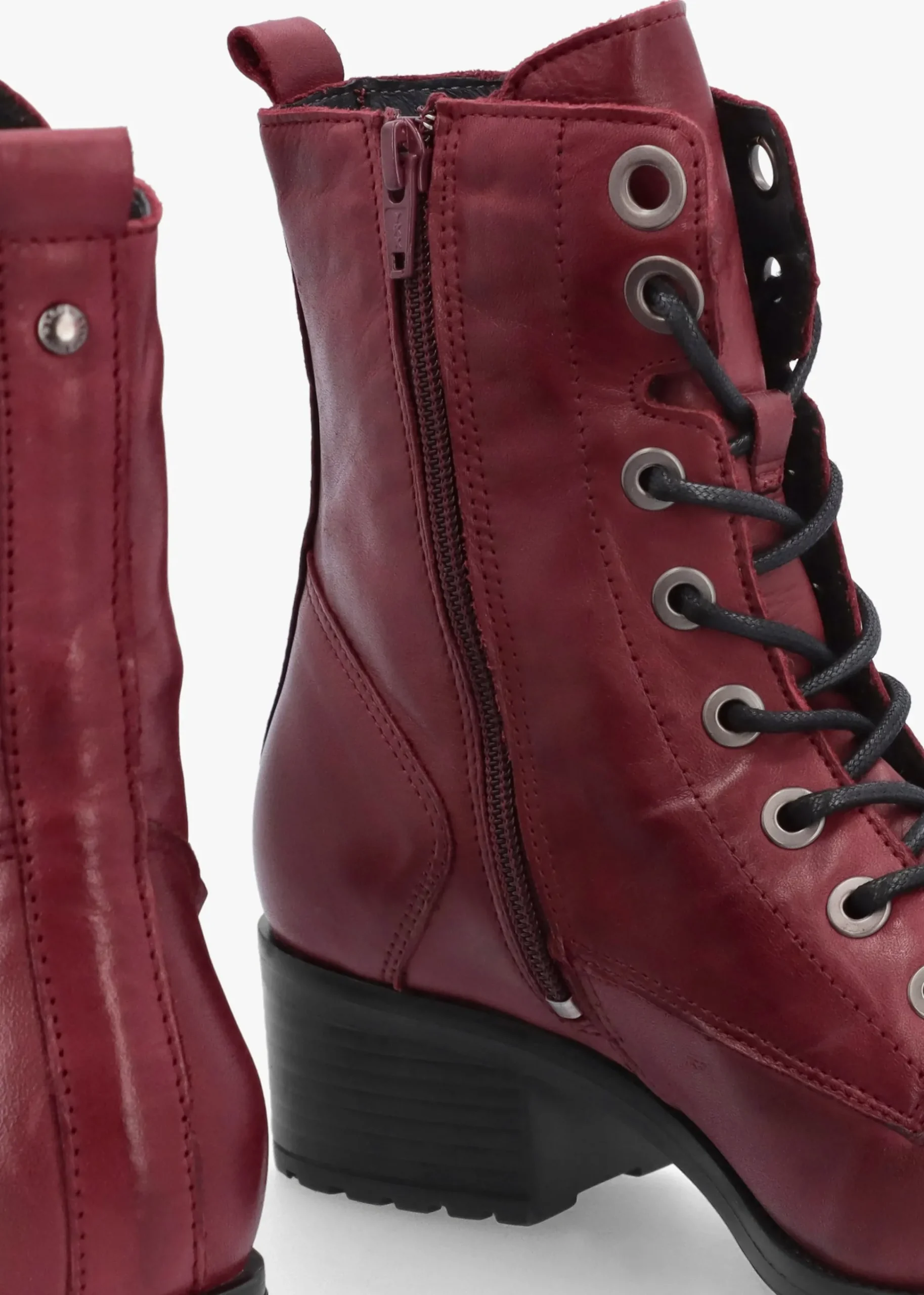 Bezzie Burgundy Leather Block Heel Ankle Boots