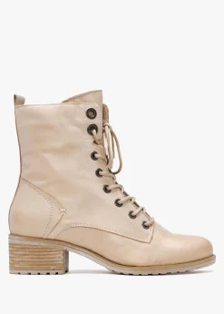 Bezzie Cream Leather Block Heel Ankle Boots