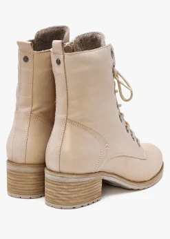 Bezzie Cream Leather Block Heel Ankle Boots