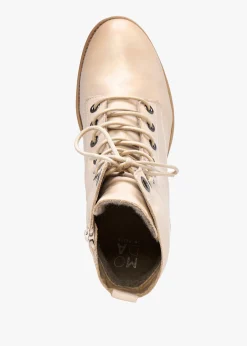 Bezzie Cream Leather Block Heel Ankle Boots
