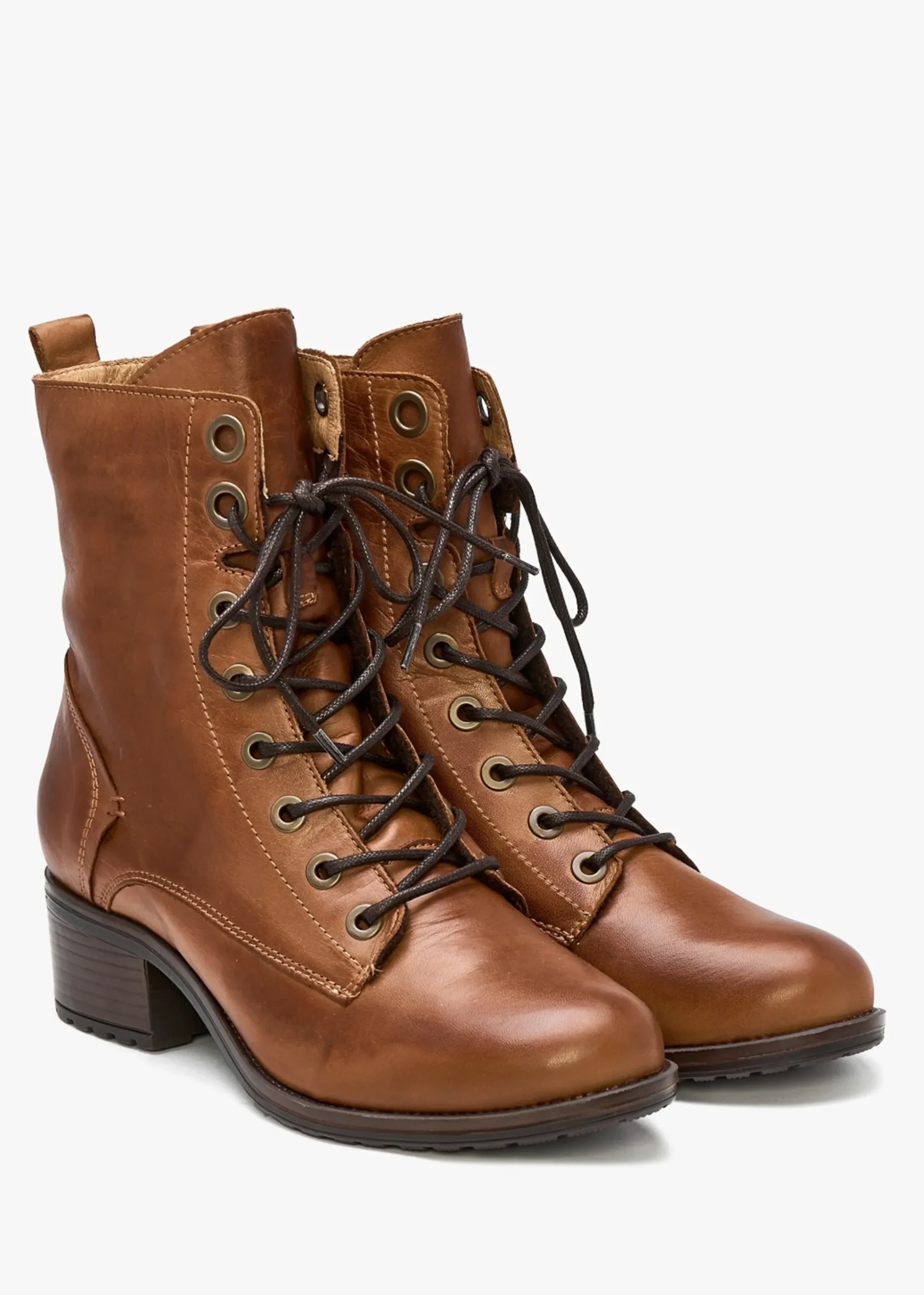 Bezzie Tan Leather Block Heel Ankle Boots