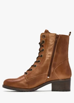 Bezzie Tan Leather Block Heel Ankle Boots
