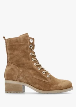 Bezzie Taupe Suede Block Heel Ankle Boots