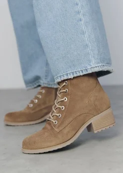 Bezzie Taupe Suede Block Heel Ankle Boots