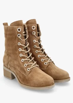 Bezzie Taupe Suede Block Heel Ankle Boots