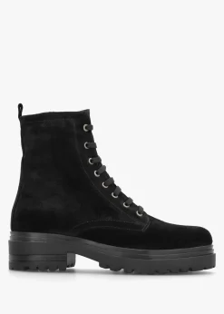 Bicky Black Suede Lace Up Ankle Boots