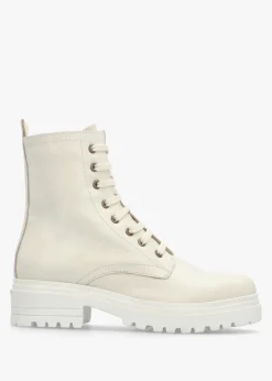 Bicky Off White Leather Lace Up Ankle Boots