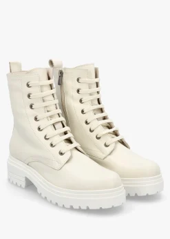 Bicky Off White Leather Lace Up Ankle Boots