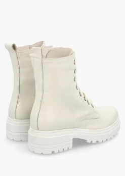 Bicky Off White Leather Lace Up Ankle Boots