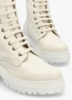 Bicky Off White Leather Lace Up Ankle Boots