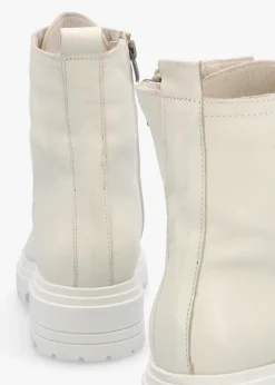 Bicky Off White Leather Lace Up Ankle Boots