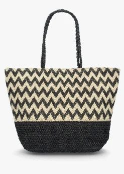 Black & Beige Woven Paper Chevron Shopper Bag