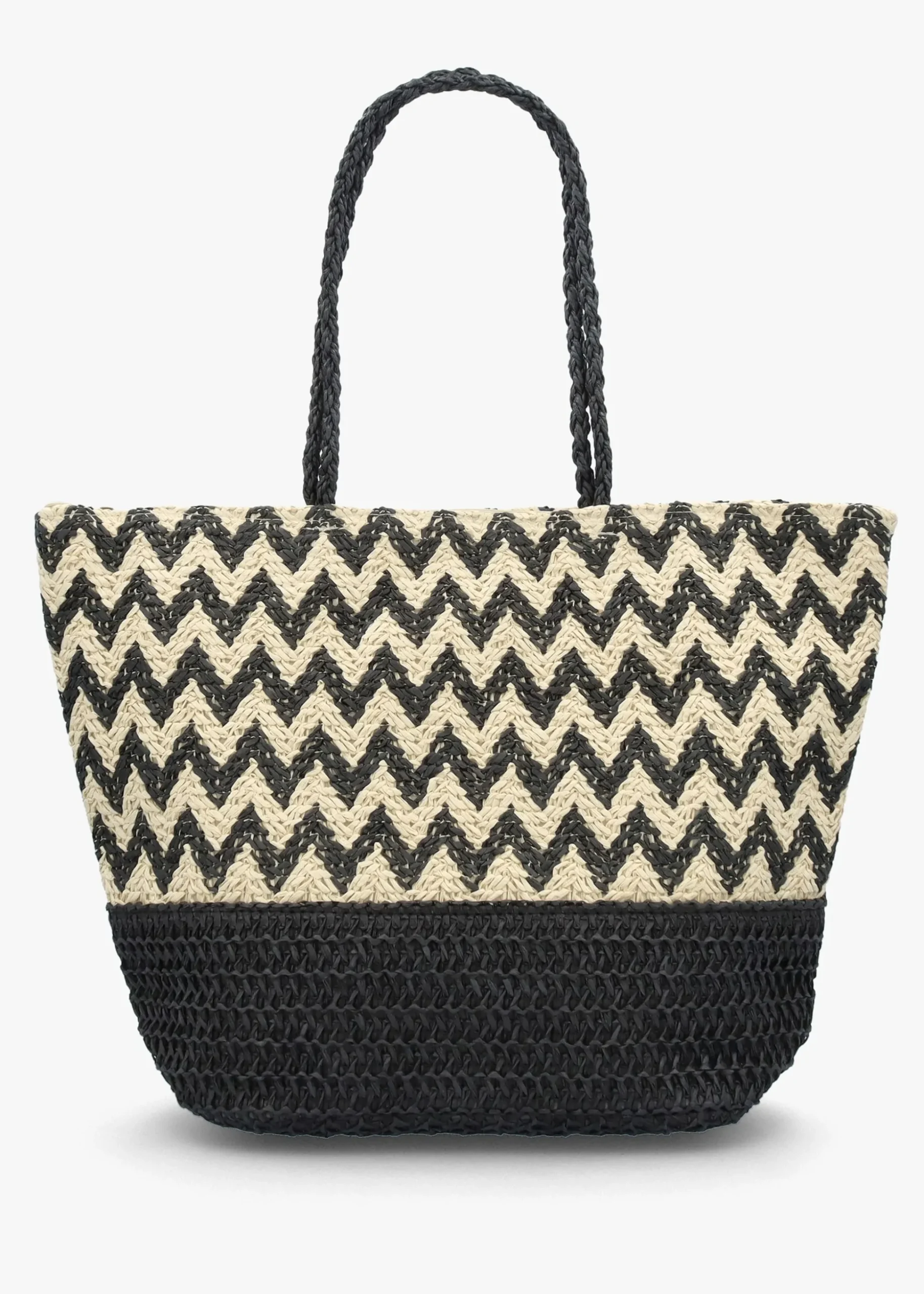 Black & Beige Woven Paper Chevron Shopper Bag