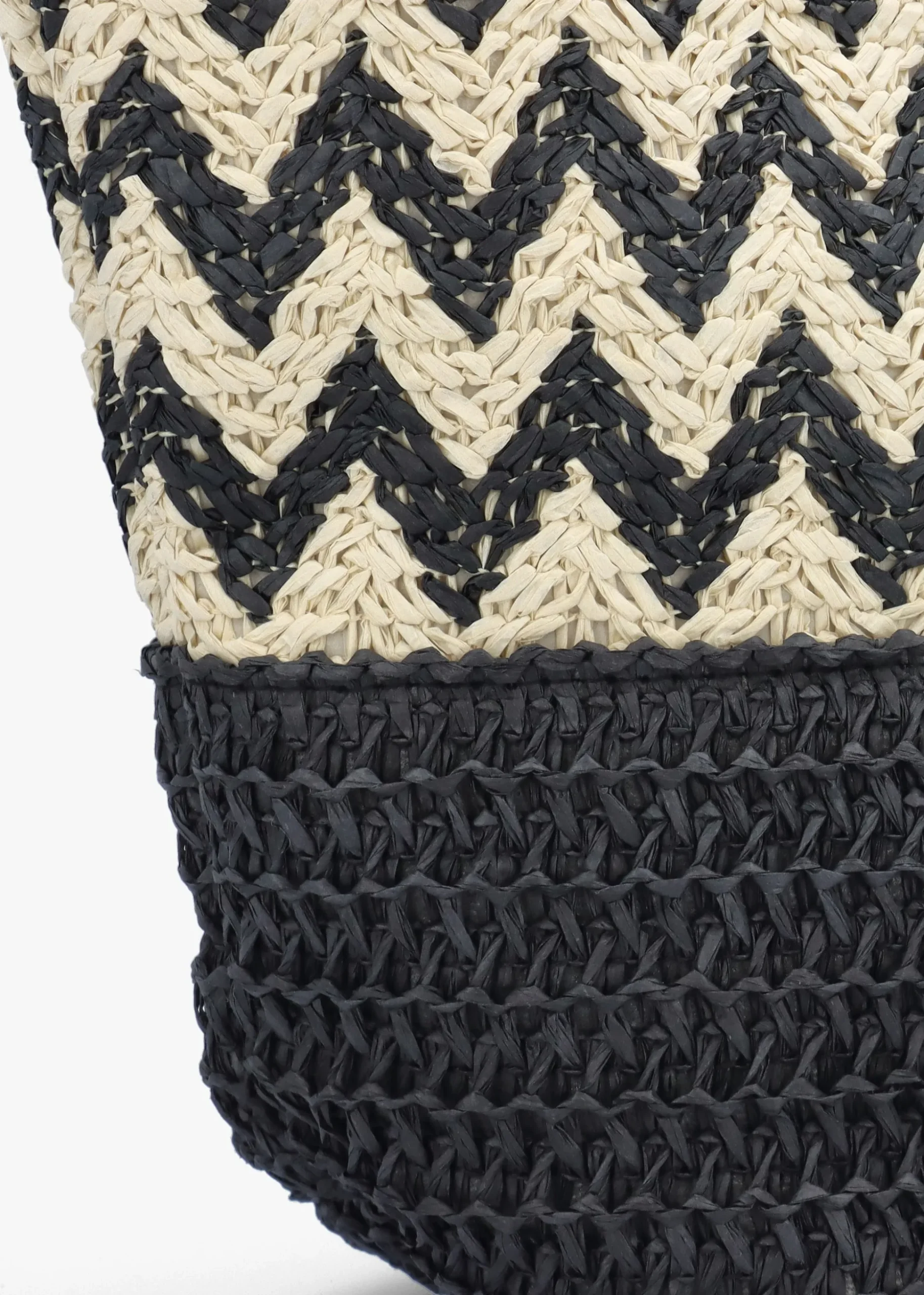 Black & Beige Woven Paper Chevron Shopper Bag
