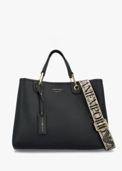 Black & Silver Pebbled Shopper With Pouch