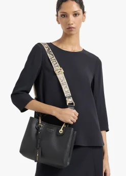 Black & Silver Pebbled Shopper With Pouch