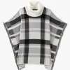 Black & White Knitted Checked Fringe Poncho