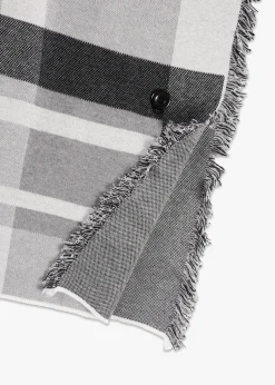 Black & White Knitted Checked Fringe Poncho