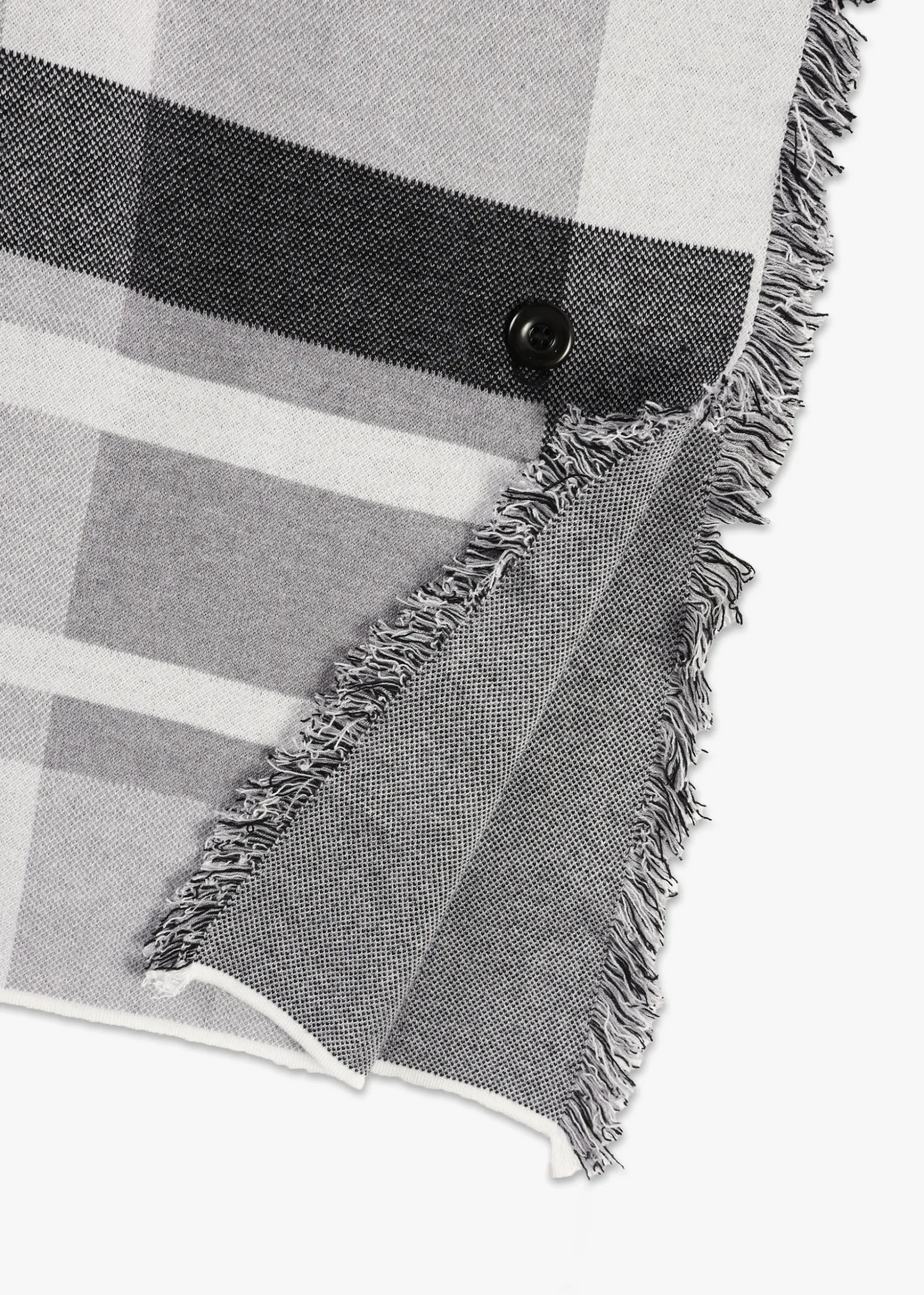 Black & White Knitted Checked Fringe Poncho
