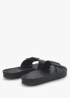Black Big Buckle One Bar Mules