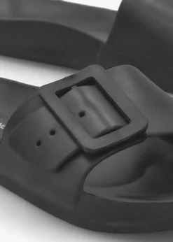 Black Big Buckle One Bar Mules