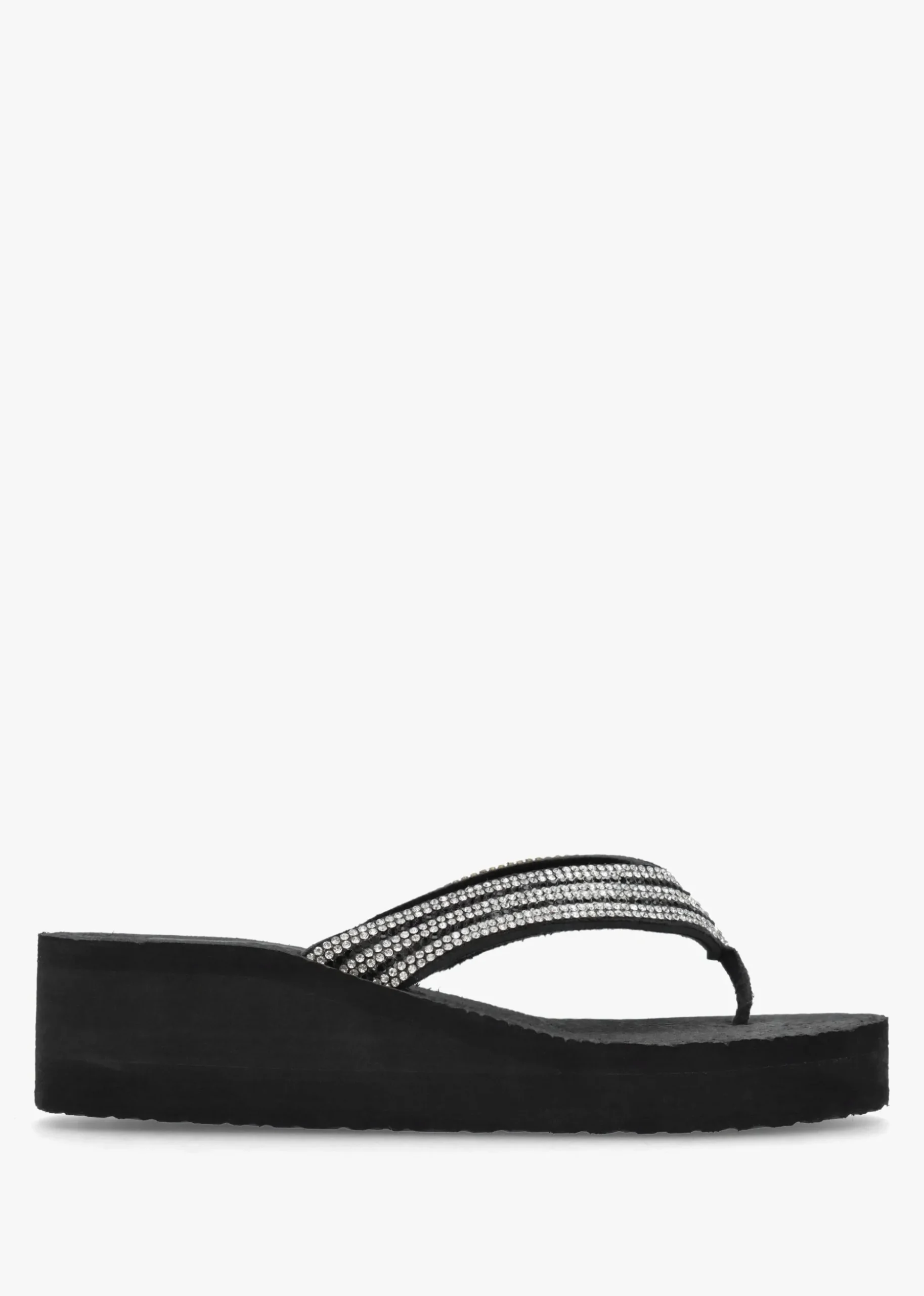 Black Diamante Toe Post Wedge Flip Flops