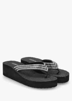 Black Diamante Toe Post Wedge Flip Flops