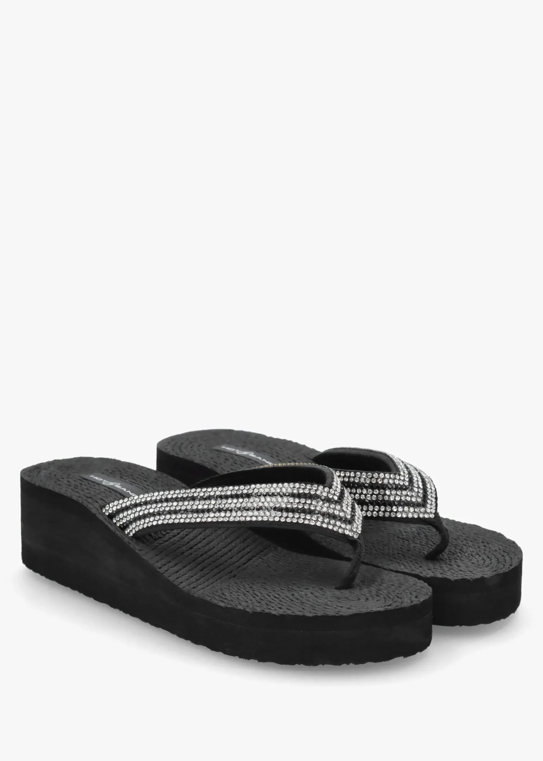 Black Diamante Toe Post Wedge Flip Flops