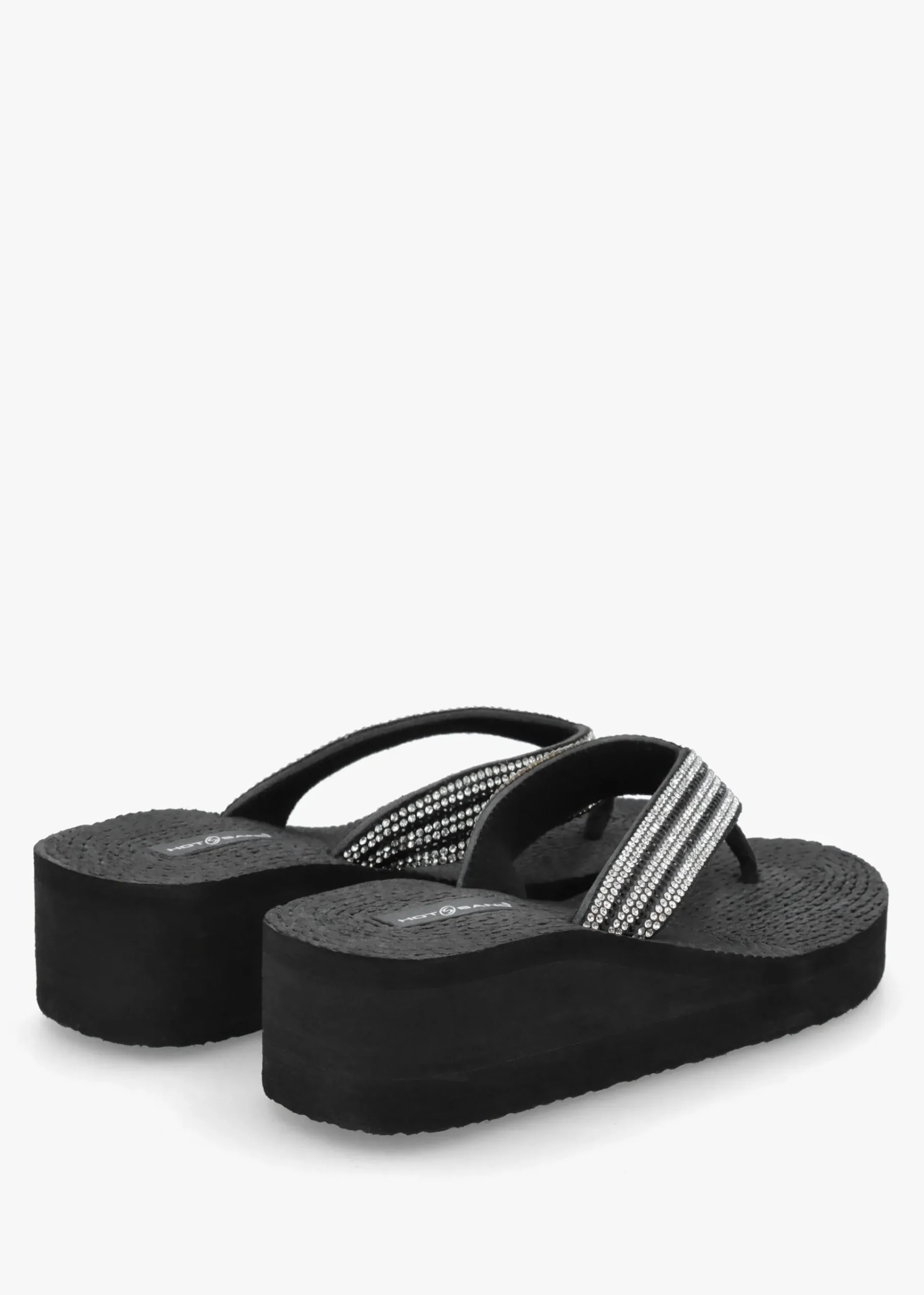 Black Diamante Toe Post Wedge Flip Flops
