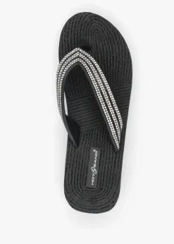 Black Diamante Toe Post Wedge Flip Flops