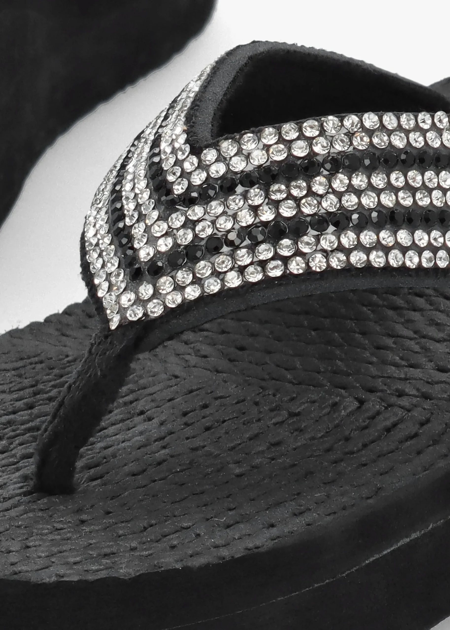 Black Diamante Toe Post Wedge Flip Flops