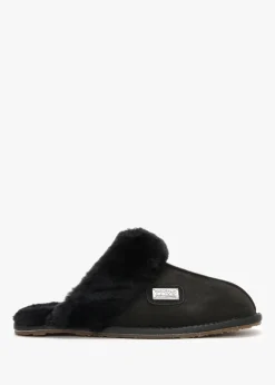 Black Double-Face Sheepskin Closed Mule Slippers