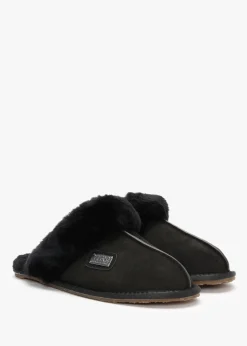 Black Double-Face Sheepskin Closed Mule Slippers