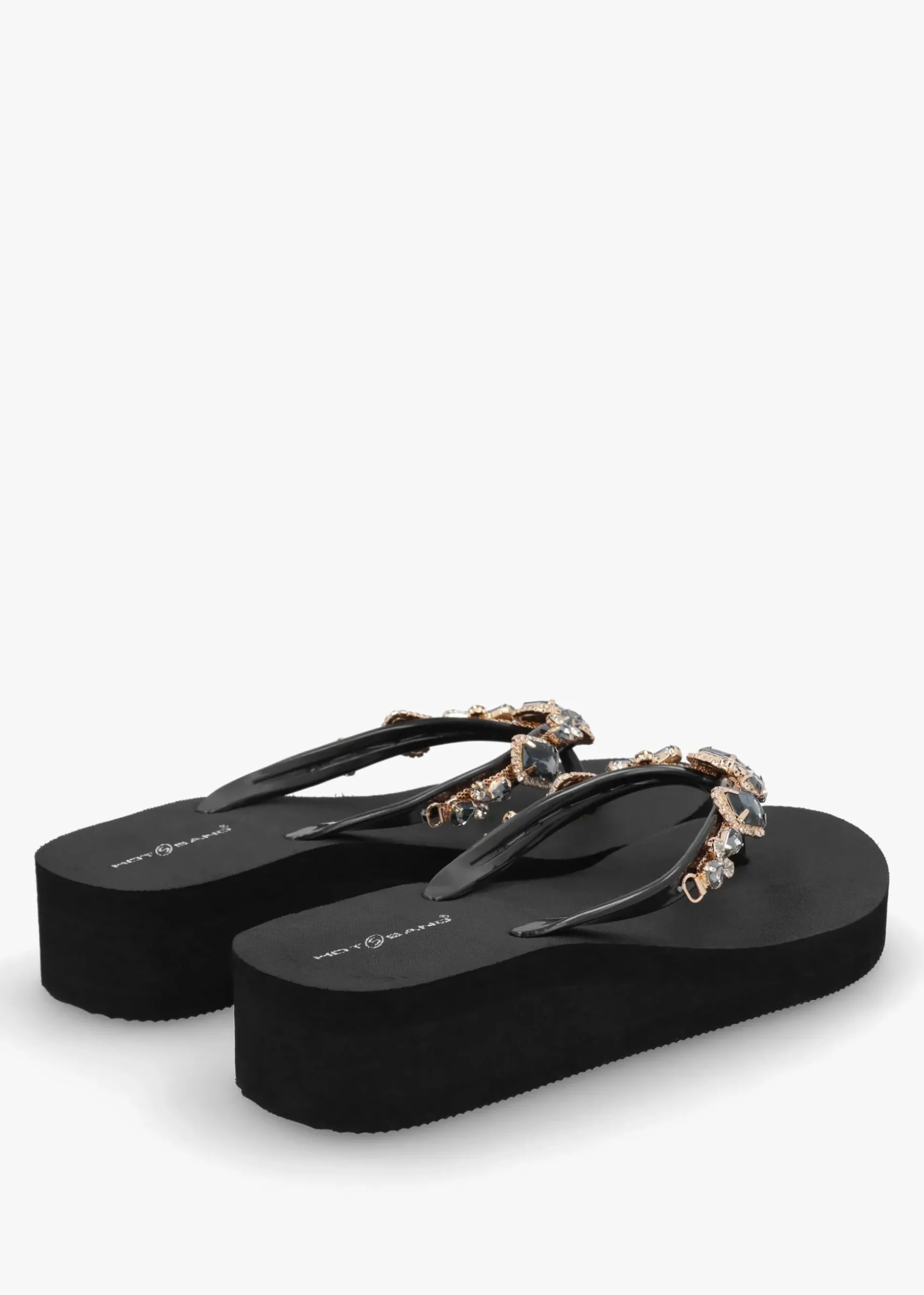 Black Embellished Toe Post Wedge Flip Flops