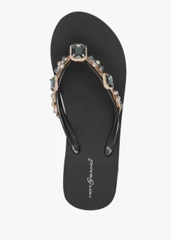 Black Embellished Toe Post Wedge Flip Flops