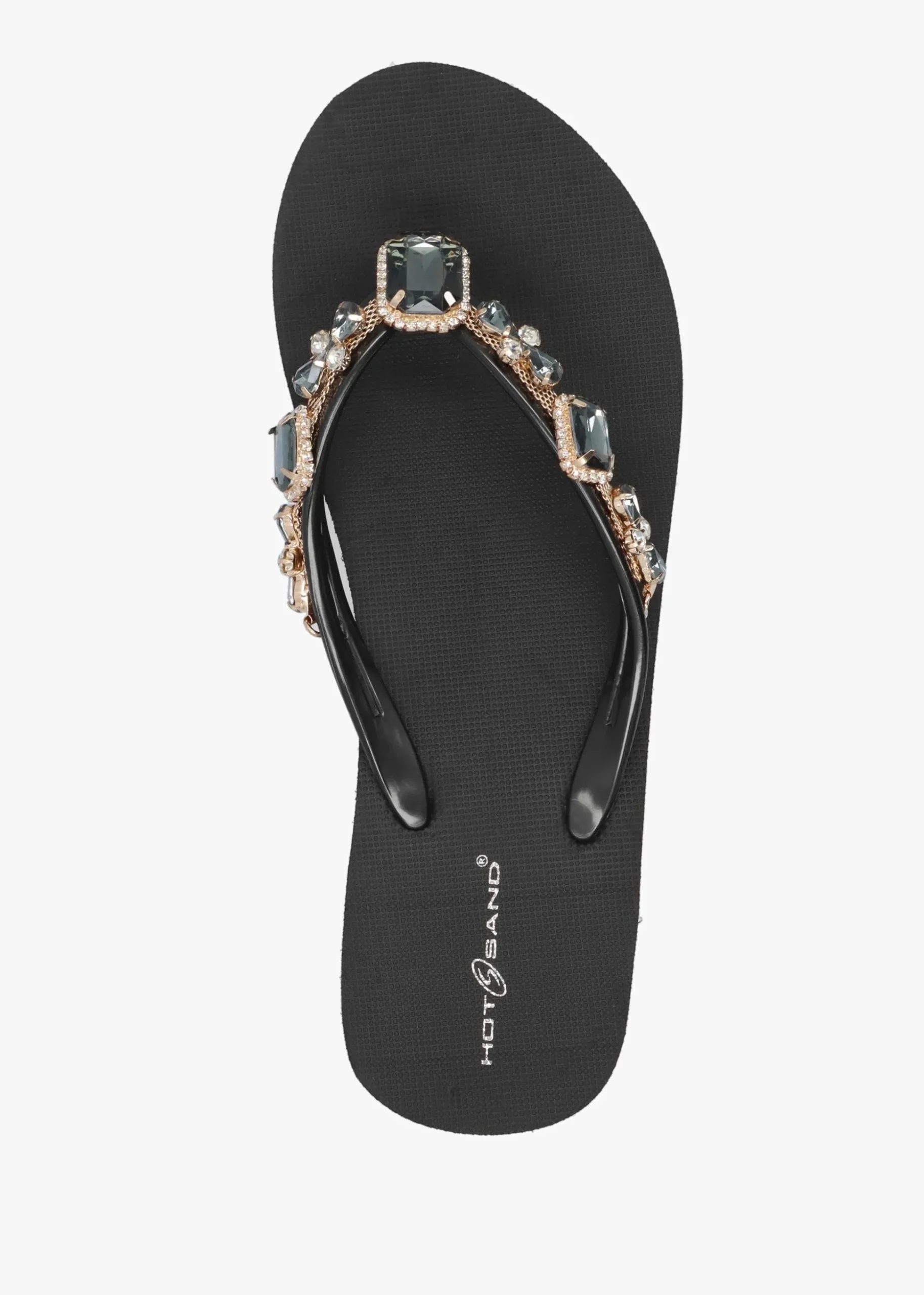 Black Embellished Toe Post Wedge Flip Flops