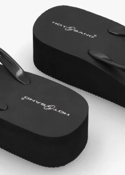 Black Embellished Toe Post Wedge Flip Flops