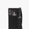 Black Embossed Croc Leather Phone Bag