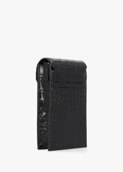 Black Embossed Croc Leather Phone Bag