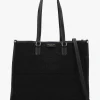Black Embossed Crochet & Leather Tote Bag