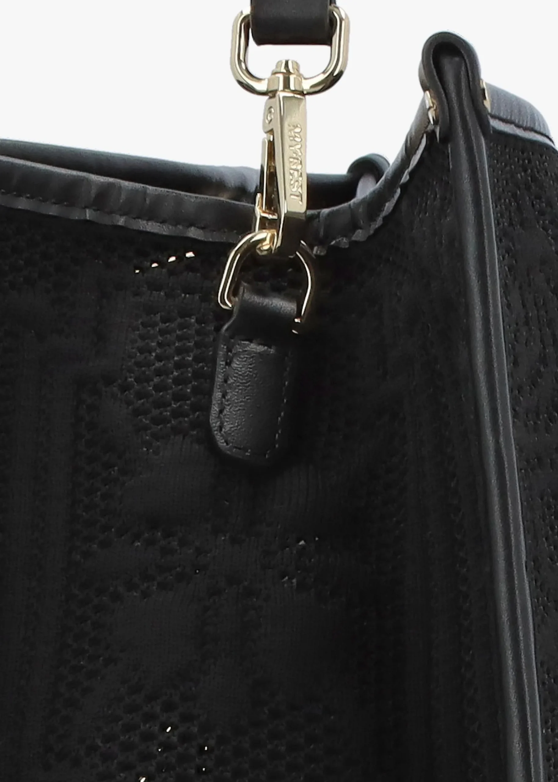 Black Embossed Crochet & Leather Tote Bag