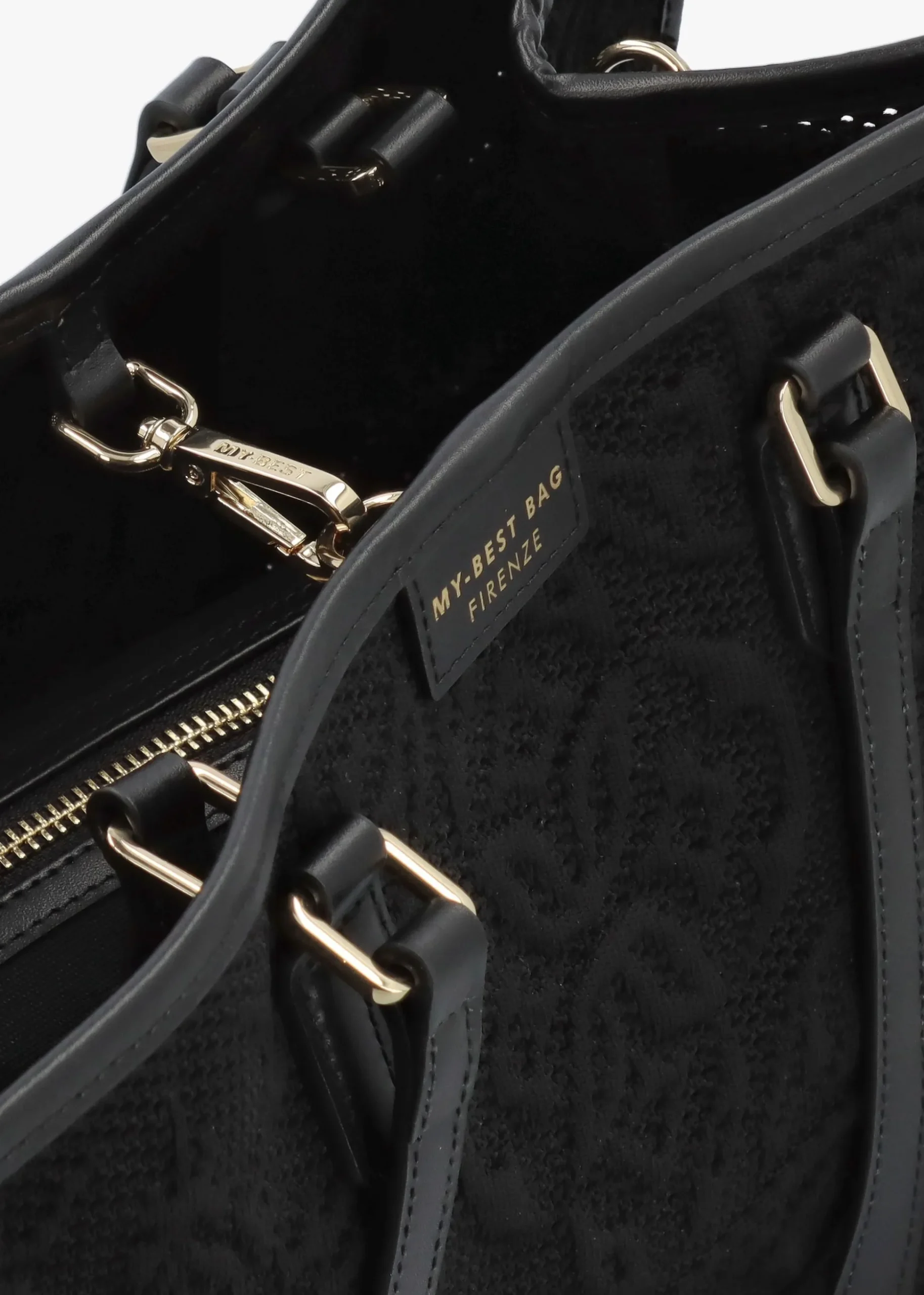 Black Embossed Crochet & Leather Tote Bag