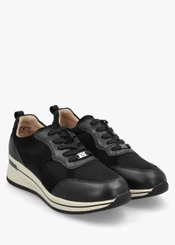 Black Leather & Mesh Trainers