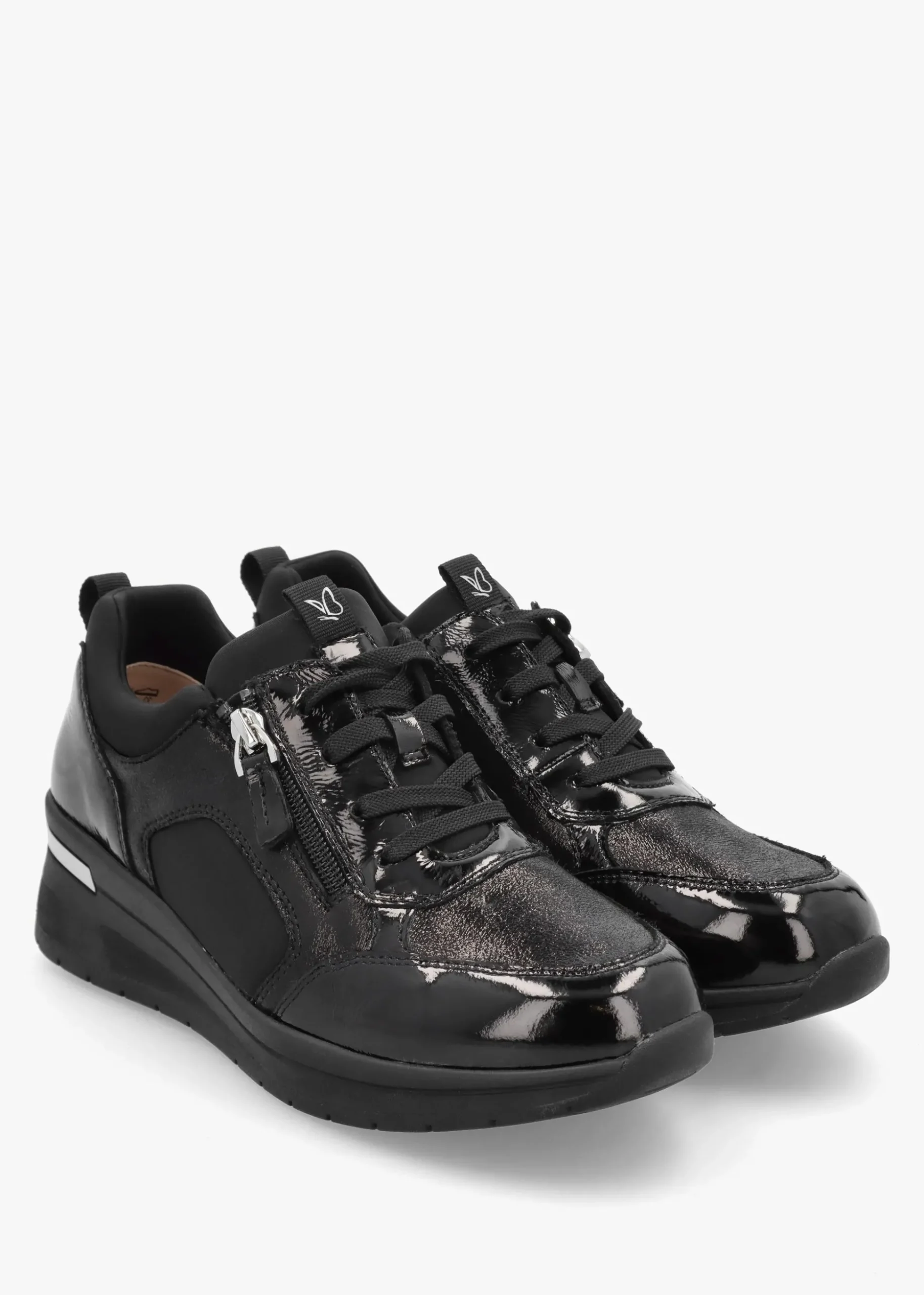 Black Leather & Neoprene Side Zip Trainers