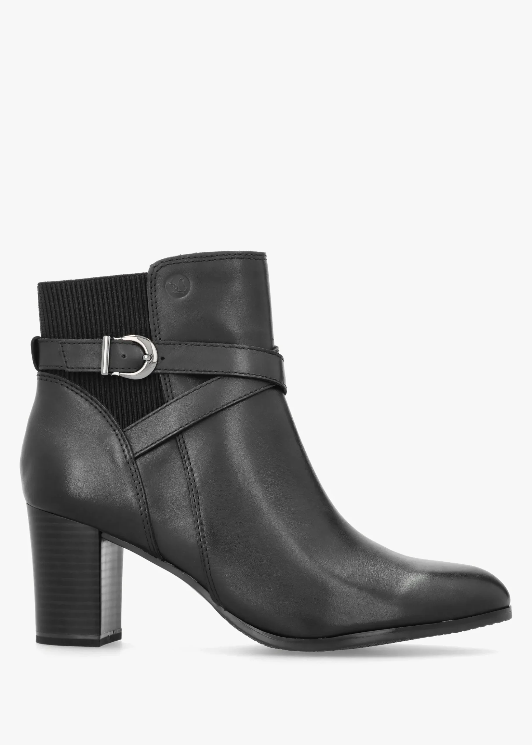 Black Leather Block Heel Ankle Boots