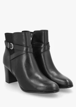 Black Leather Block Heel Ankle Boots
