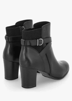 Black Leather Block Heel Ankle Boots