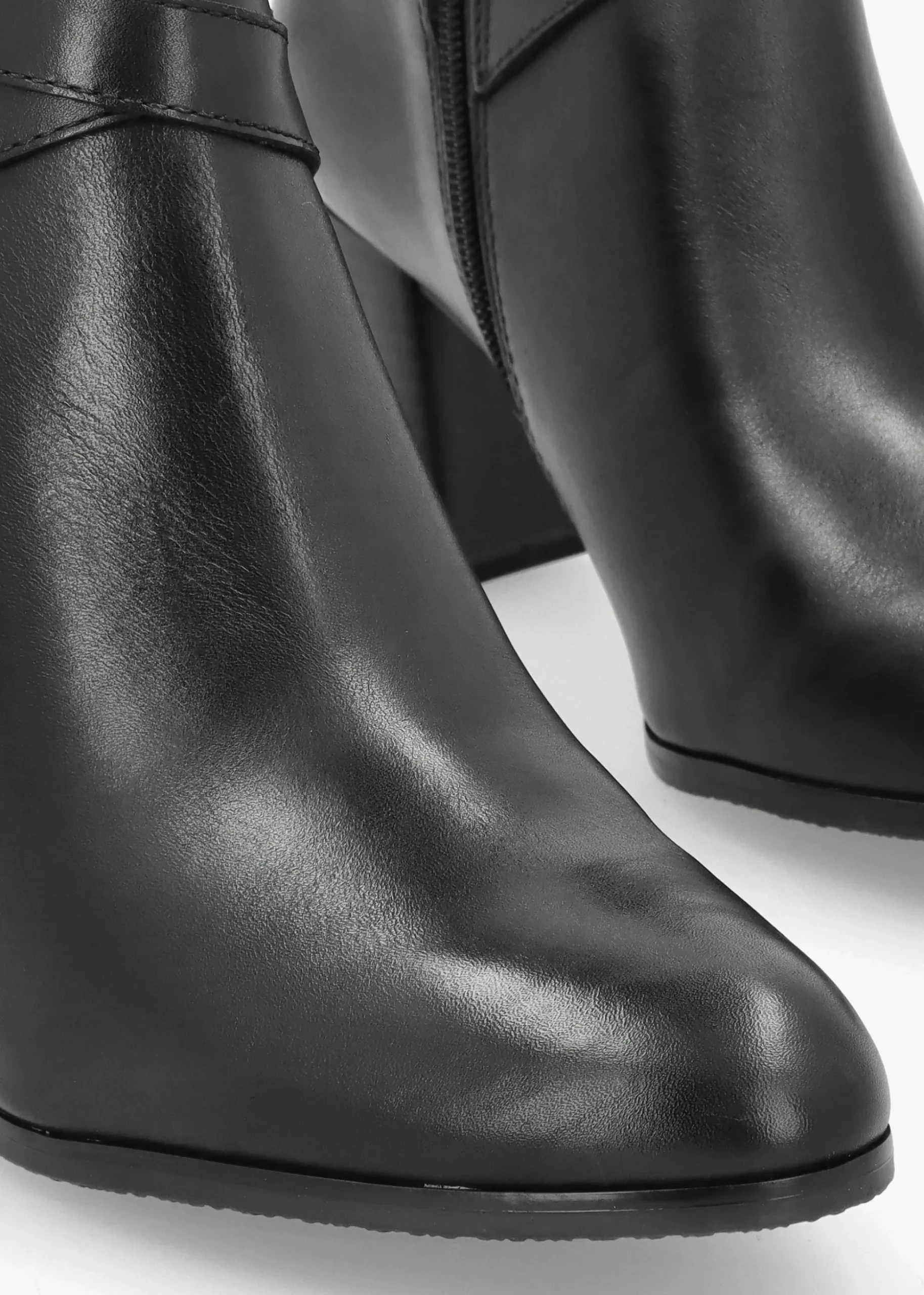 Black Leather Block Heel Ankle Boots